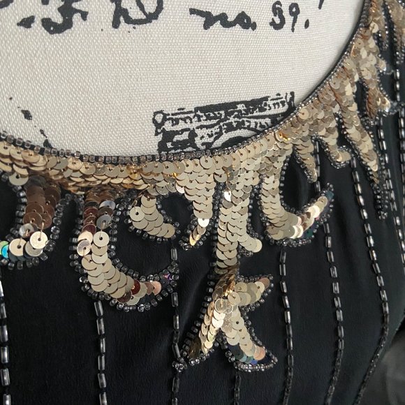 VTG Argenti Womens Black Party Top Size Medium Silk Beaded Sequined Vintage 80s - Picture 7 of 10